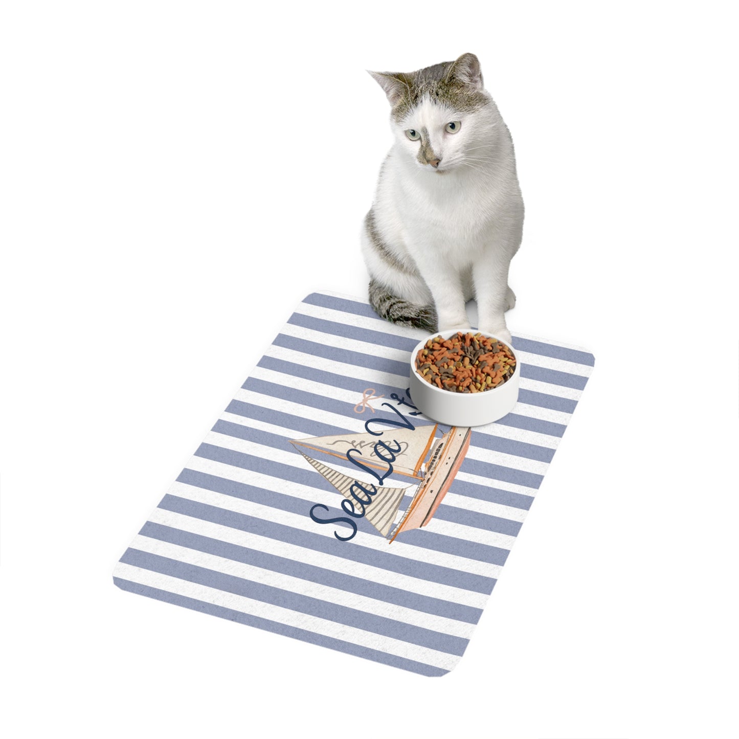 Sail Away Pet Food Mat | Custom Dog Food Mat, Sea La Vie Design, Pet Feeding Station, Dog Dish Mat, Cat Food Mat, Gift for Pet Lovers