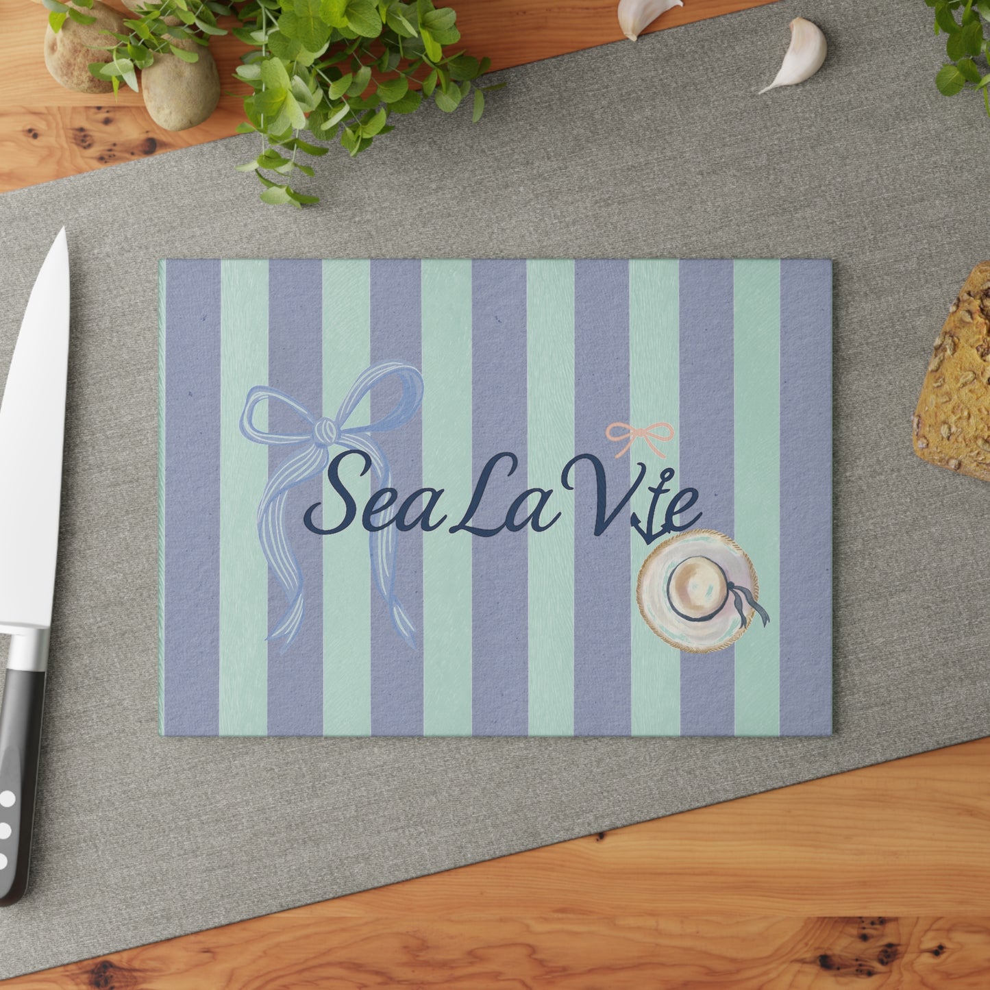 Sea la Vie Beach-Themed Glass Cutting Board, Nautical Kitchen Decor, Gift for Sea Lovers, Coastal Living, Sea La Vie Board, Nautical Kitchen Accessory