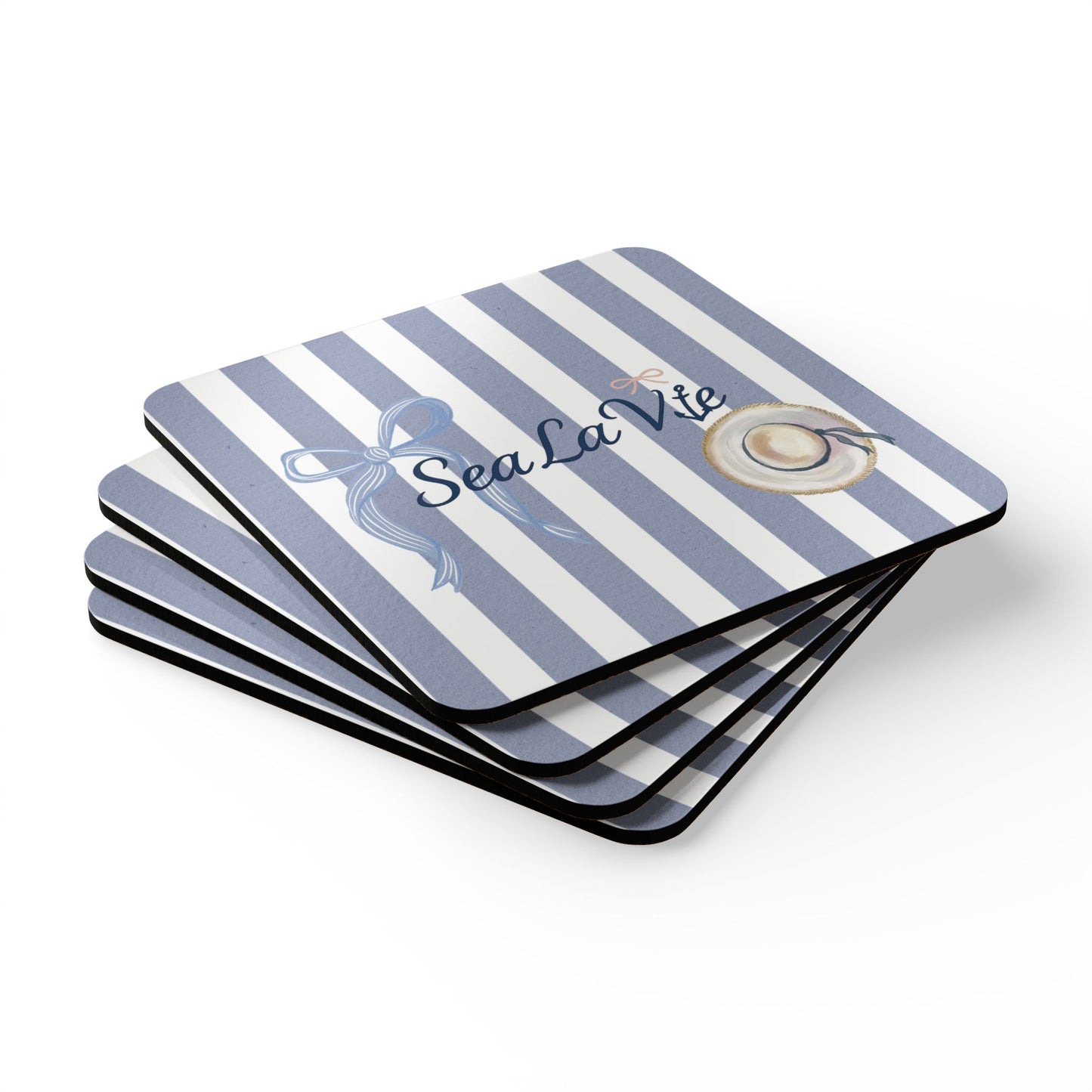 Sea la Vie Coastal Corkwood Coaster Set | Nautical Drink Coasters | Summer Home Decor | Gift for Beach Lovers | Sea La Vie Coasters