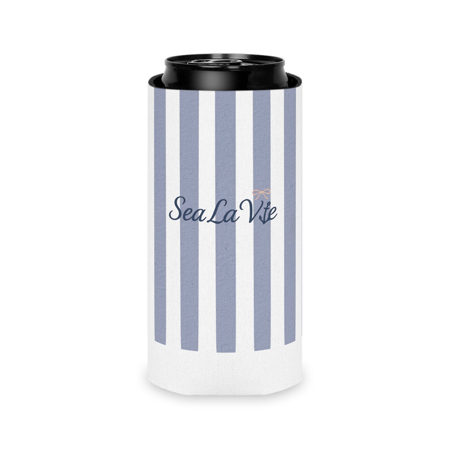 Long Island Nautical Stripe Can Cooler, Sail Away Drink Holder, Summer Outdoor Party Insulator, Coastal Beach Gift, Long Island Travel Accessory