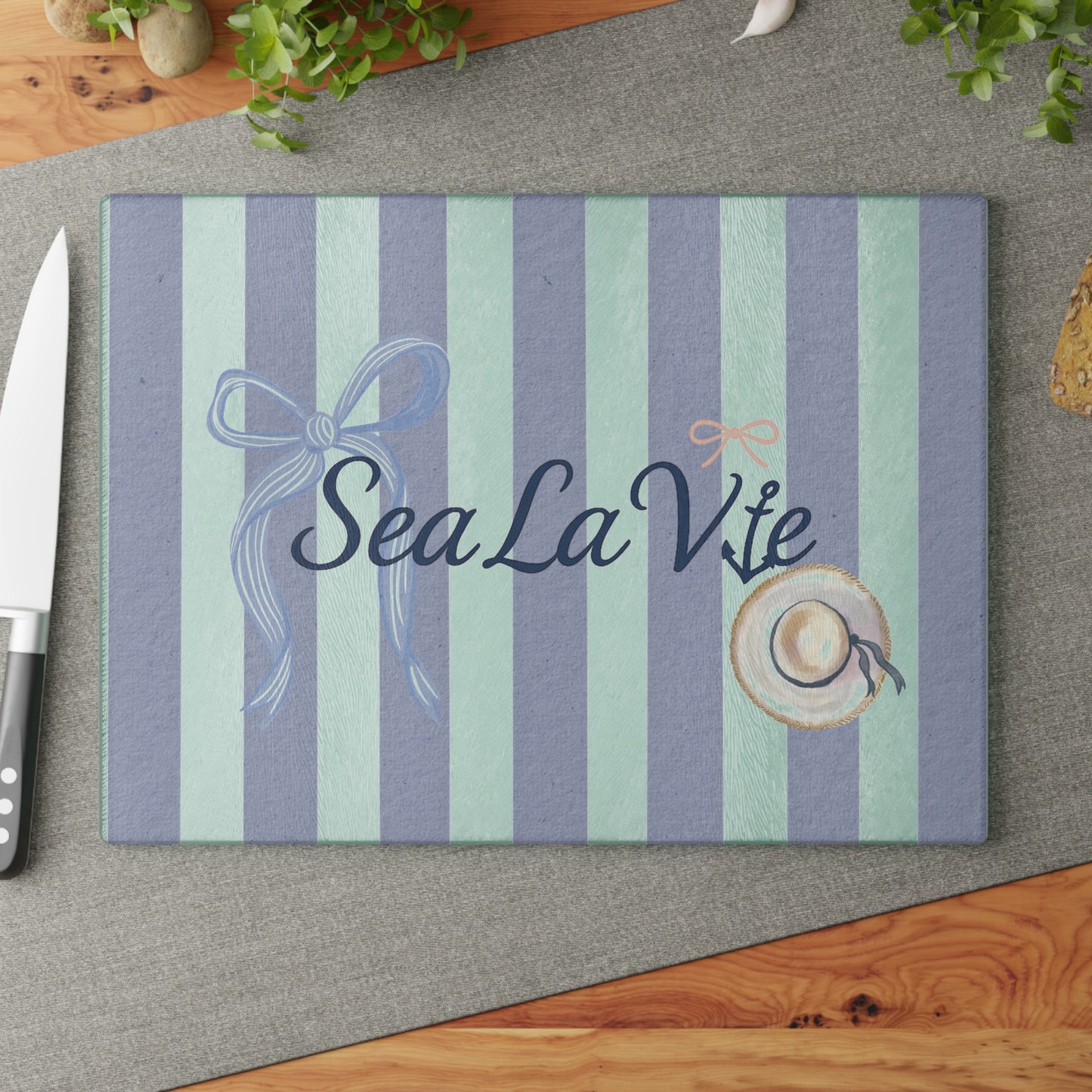 Sea la Vie Beach-Themed Glass Cutting Board, Nautical Kitchen Decor, Gift for Sea Lovers, Coastal Living, Sea La Vie Board, Nautical Kitchen Accessory