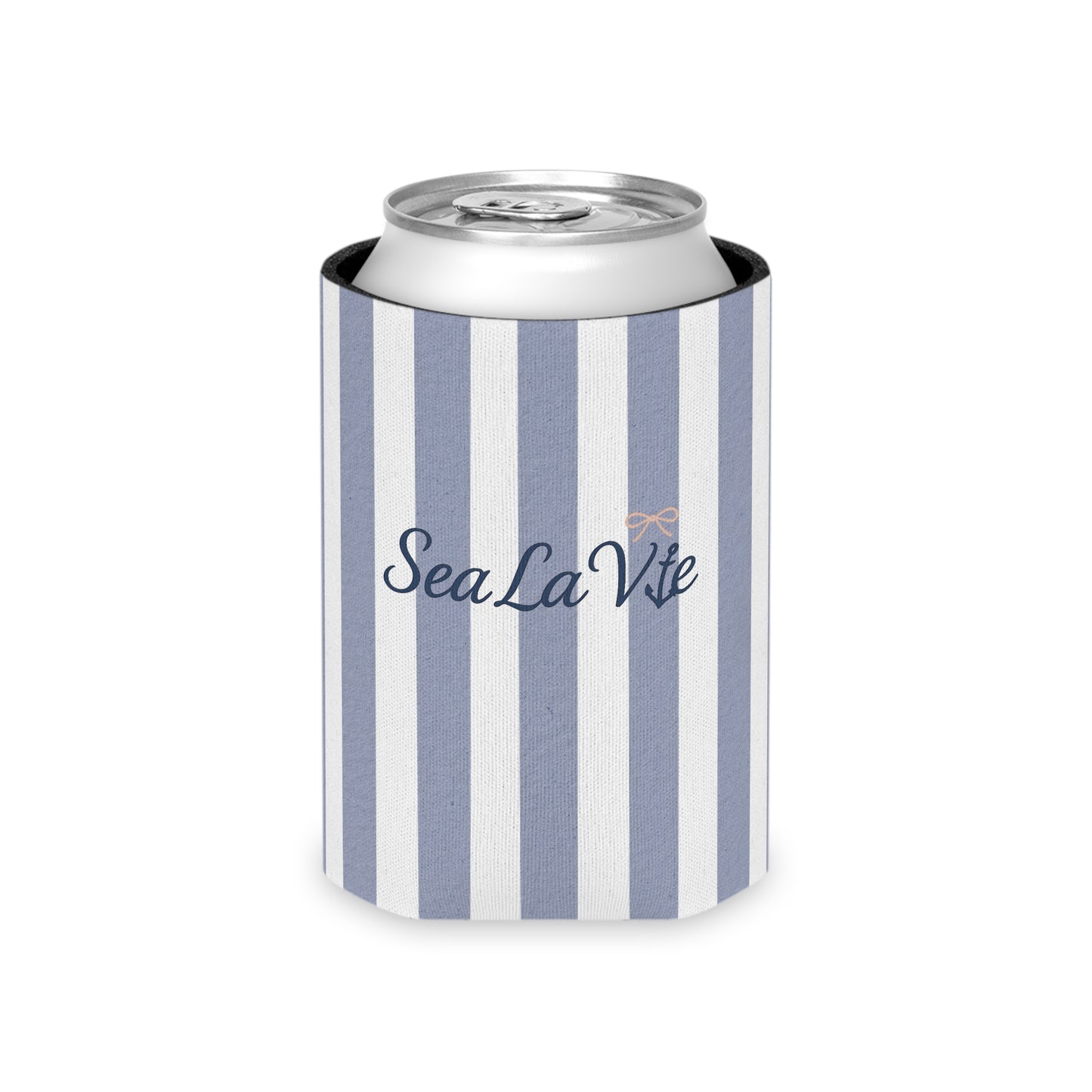 Long Island Nautical Stripe Can Cooler, Sail Away Drink Holder, Summer Outdoor Party Insulator, Coastal Beach Gift, Long Island Travel Accessory