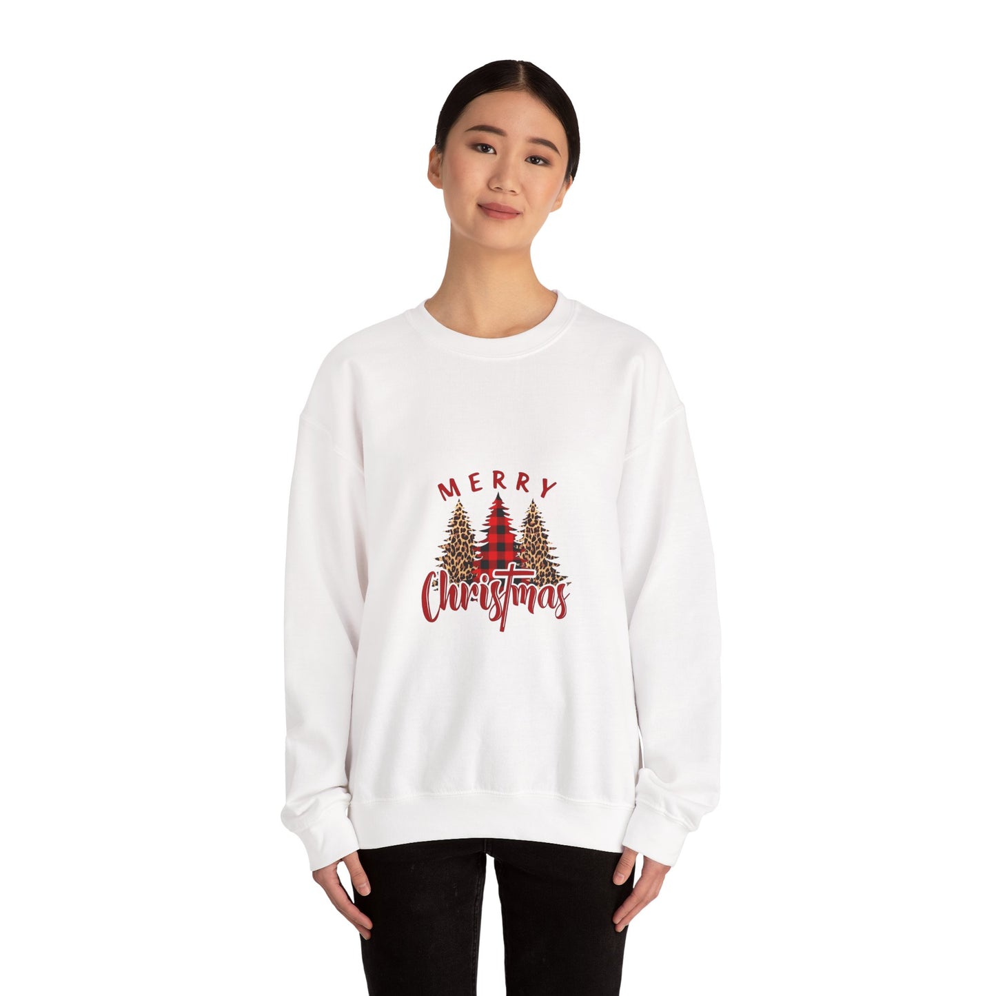 Christmas Trees Crewneck Sweatshirt — "Merry Christmas" Holiday Pullover