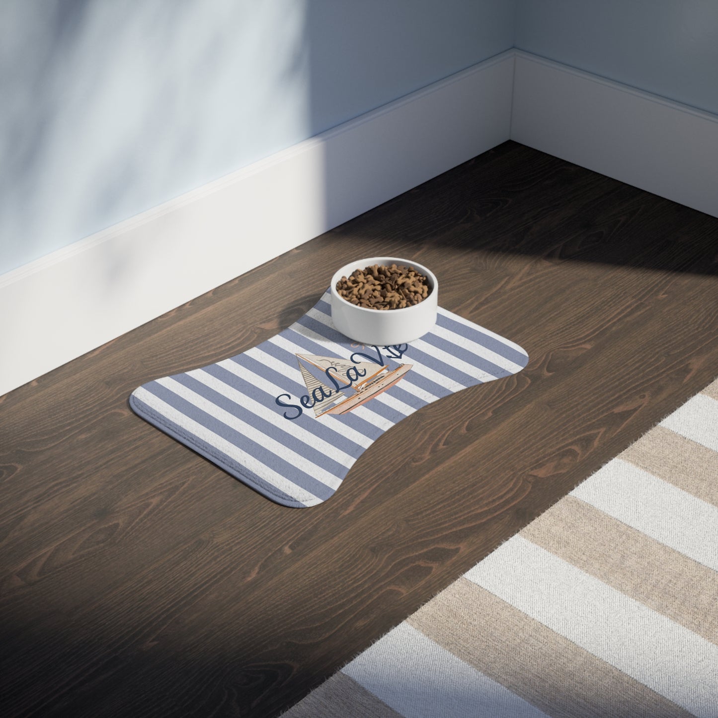 Sail Away Pet Feeding Mat - Sea la Vie, Dog Dining Mat, Cat Food Pad, Coastal Decor, Pet Lover Gift, Beach Theme