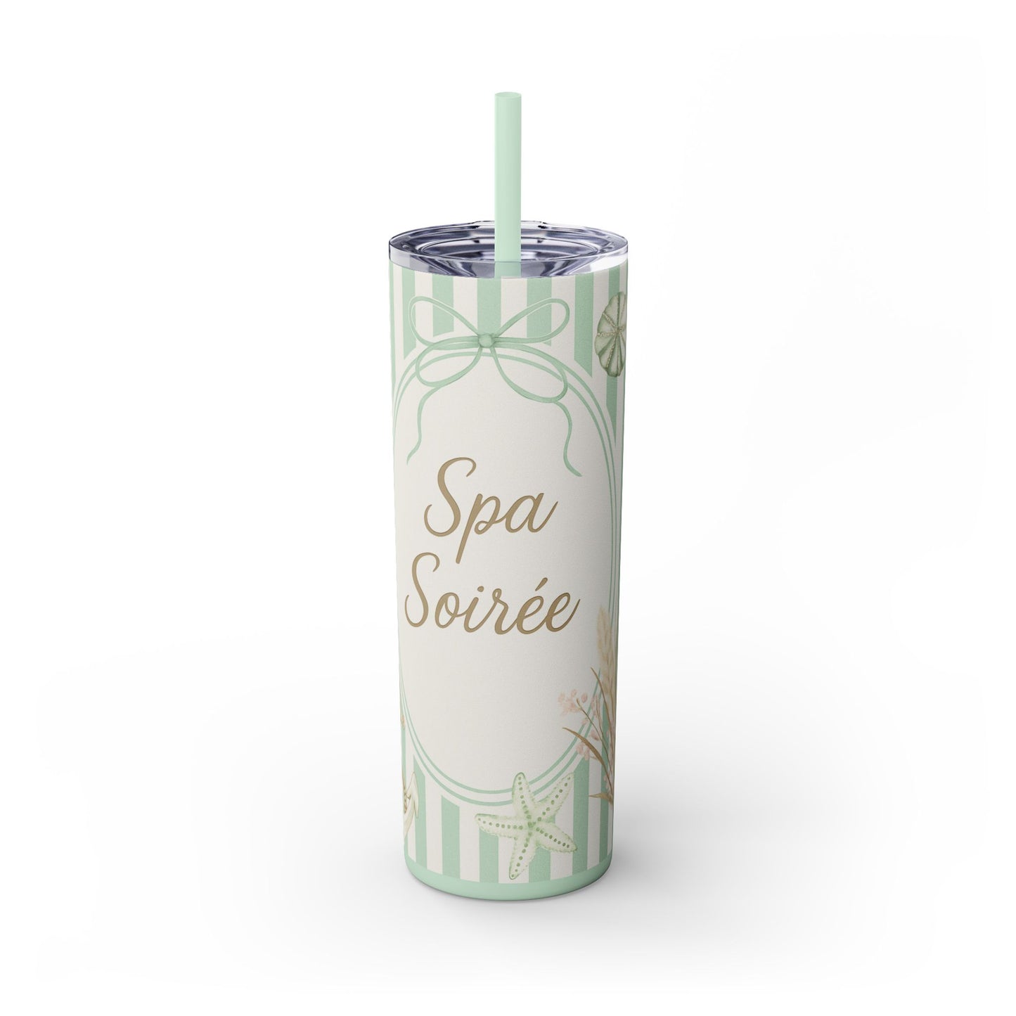 Personalize Spa Soirée Bridal Party Skinny Tumbler with Straw | 20oz Coastal Drinkware