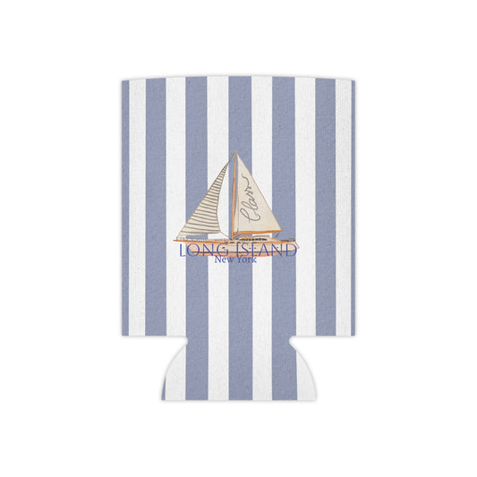 Long Island Nautical Stripe Can Cooler, Sail Away Drink Holder, Summer Outdoor Party Insulator, Coastal Beach Gift, Long Island Travel Accessory