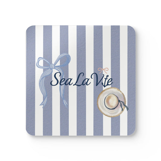Sea la Vie Coastal Corkwood Coaster Set | Nautical Drink Coasters | Summer Home Decor | Gift for Beach Lovers | Sea La Vie Coasters