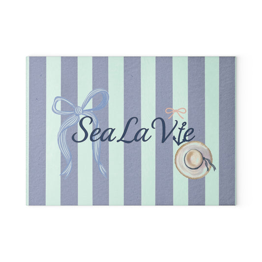 Sea la Vie Beach-Themed Glass Cutting Board, Nautical Kitchen Decor, Gift for Sea Lovers, Coastal Living, Sea La Vie Board, Nautical Kitchen Accessory