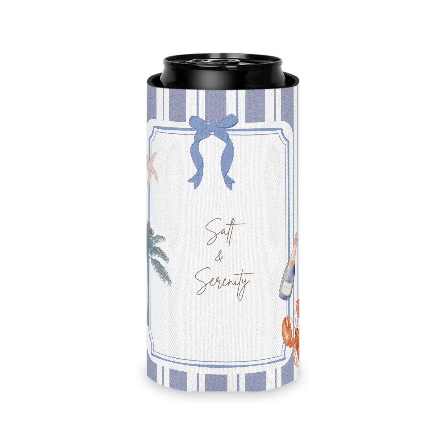 Salty & Serenity Coastal Can Cooler | Beach Party Accessory, Summer Vibes, Picnic Essential, Nautical Beverage Holder, Wedding Favors
