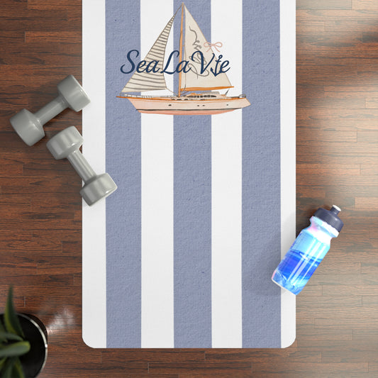 Sail Away Rubber Yoga Mat, Coastal Workout Mat, Beach Lover Gift, Yoga Mat with Sailboat, Home Fitness Essentials, SeaLaVie Yoga Mat