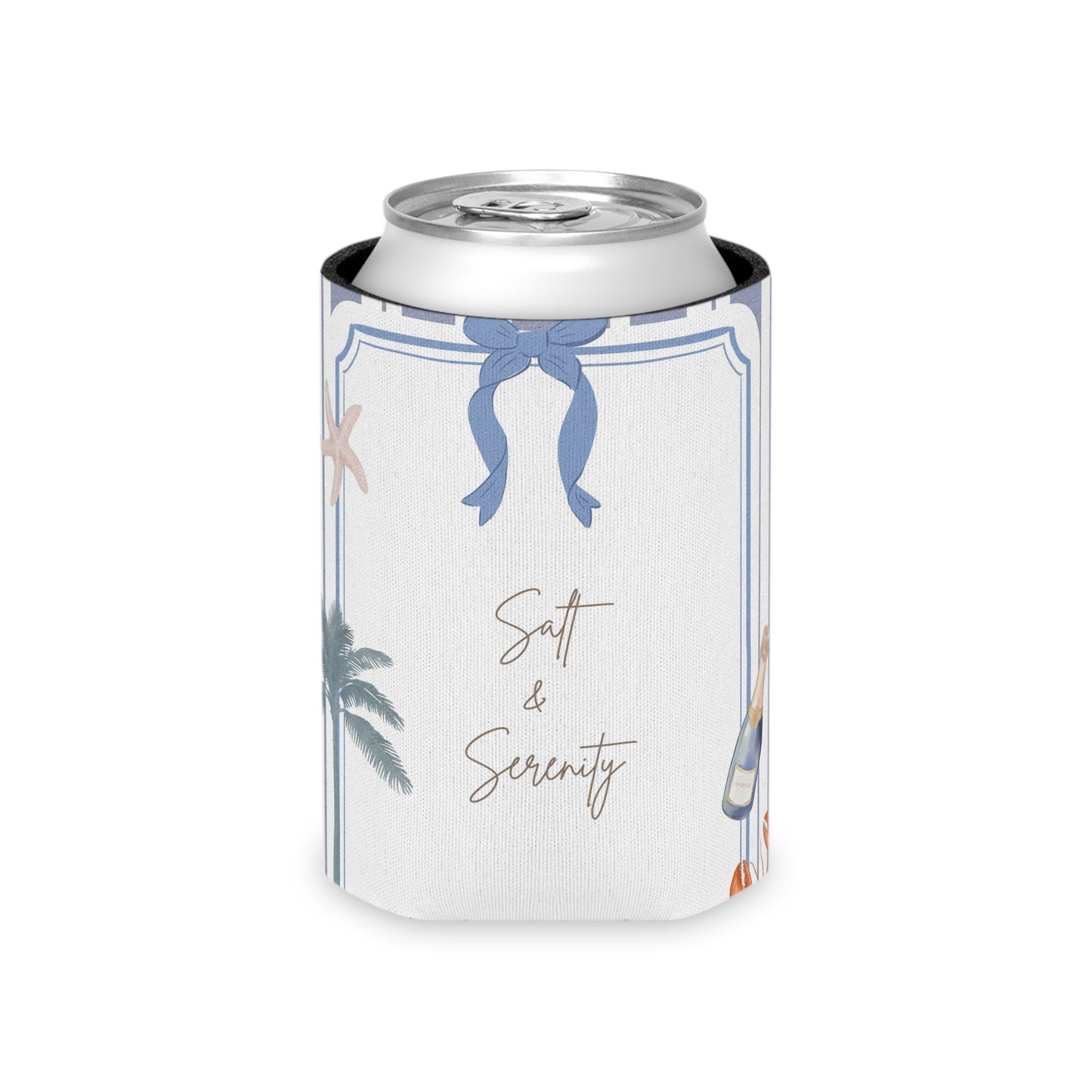 Salty & Serenity Coastal Can Cooler | Beach Party Accessory, Summer Vibes, Picnic Essential, Nautical Beverage Holder, Wedding Favors